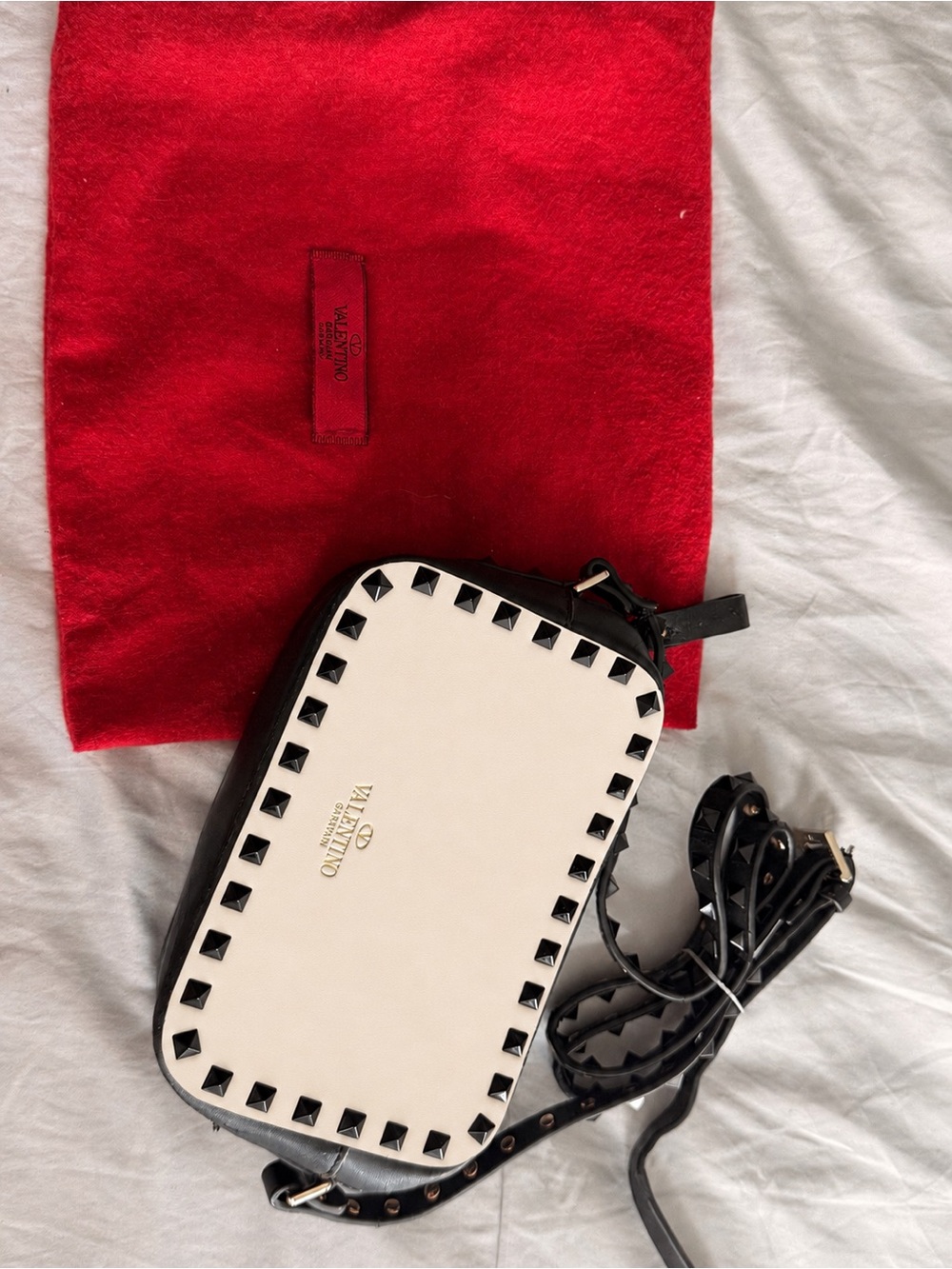 Valentino Garavani Calfskin White and Black Rockstud Crossbody